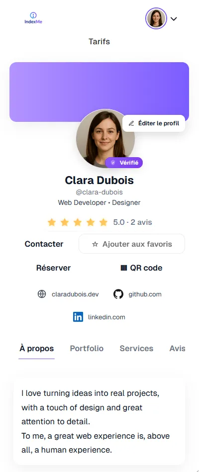 IndexMe dashboard preview